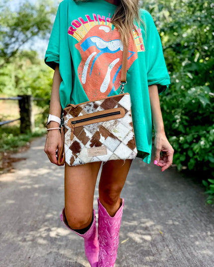 BOHO LUXE CROSSBODY Leather Cowhide Wristlet Crossbody