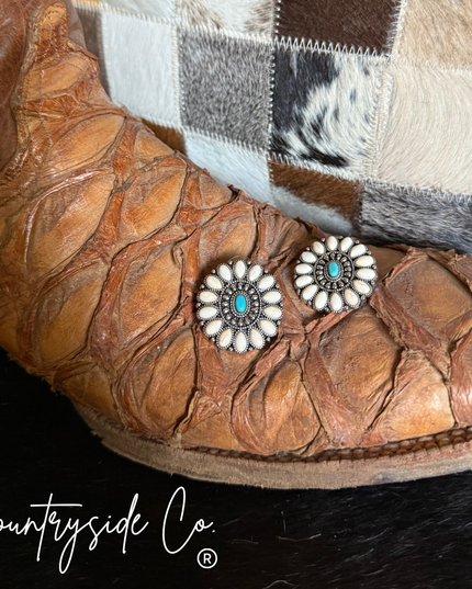 Natural White Stone & Turquoise Earrings