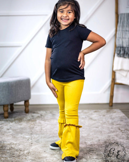 Girls Ruffle My Feathers Flare Pants with Ruffle, Yellow