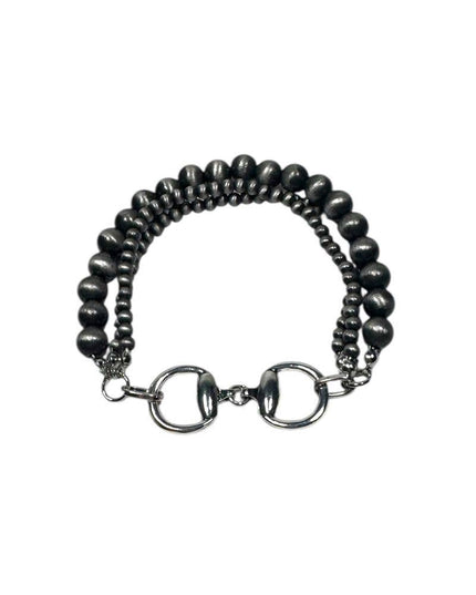 3 Strand Faux Navajo Pearl Bracelet w/ Silver Bit Charm