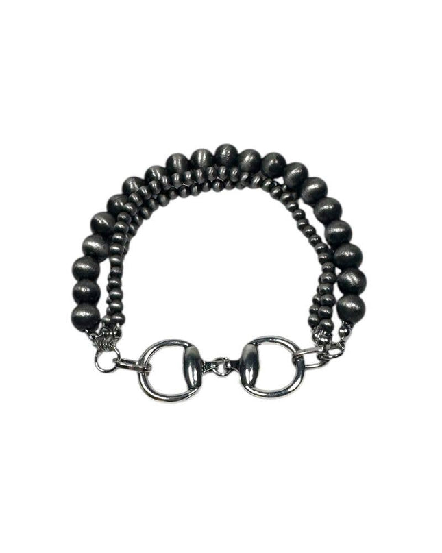 3 Strand Faux Navajo Pearl Bracelet w/ Silver Bit Charm