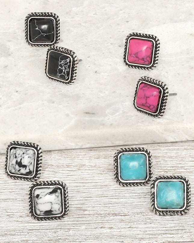 Western Navajo Turquoise Square Earrings