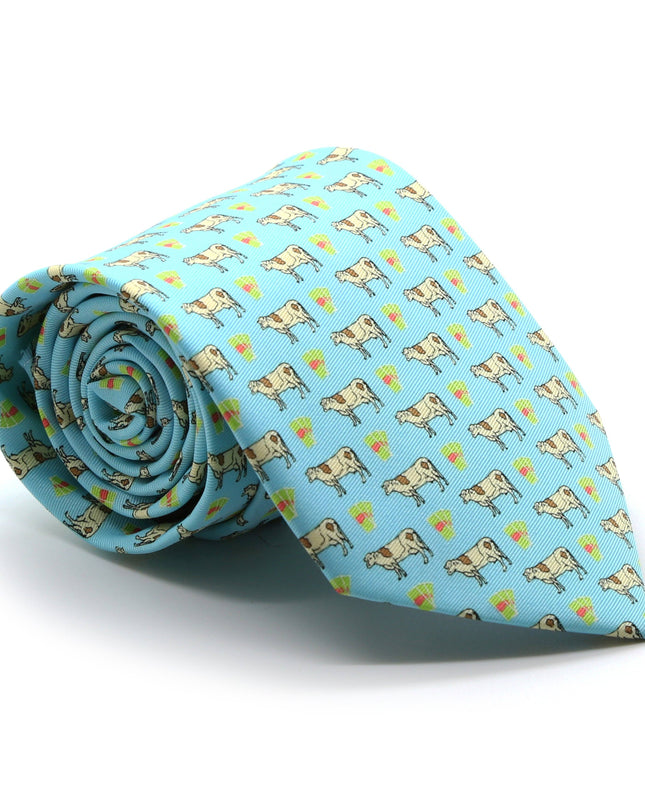 Cow Aqua Necktie with Handkerchief Set