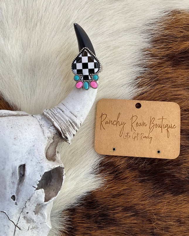 Western Checker Spade Stretch Ring