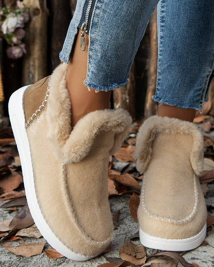 Suede Stitching Patchwork Plush Lined Anklet Boots