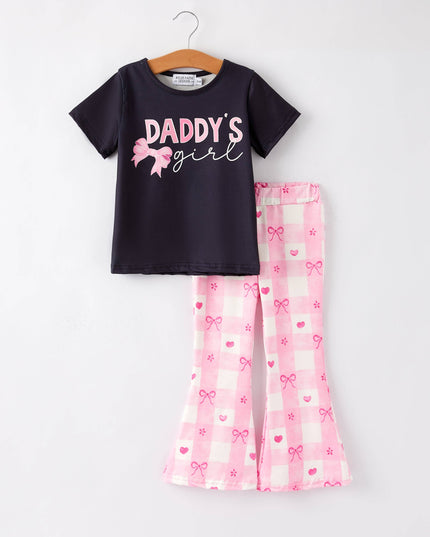 Letter daddy's girl Check Bow Floral Print Girls Set