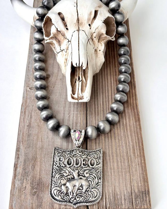 Western Style Navajo Pearl Bead "RODEO" Pendant Necklace