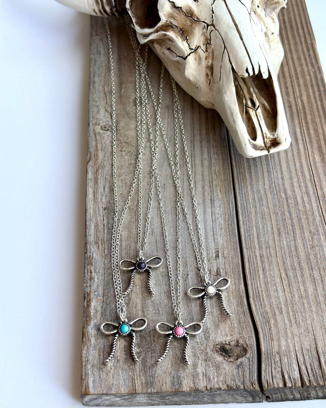 Western Style Coquette Bow Ribbon Pendant Chain Necklace