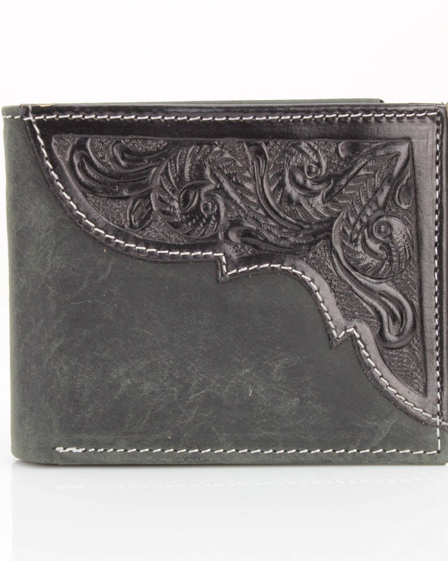 American Bison Oil Pull Up Bifold Wallet Tooled  ABW028