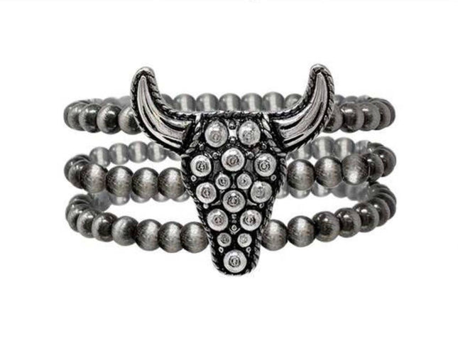 2 Layered Navajo Pearl Western Pendant Stretch Bracelet bow