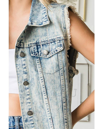 Rhinestone Color Denim Vest