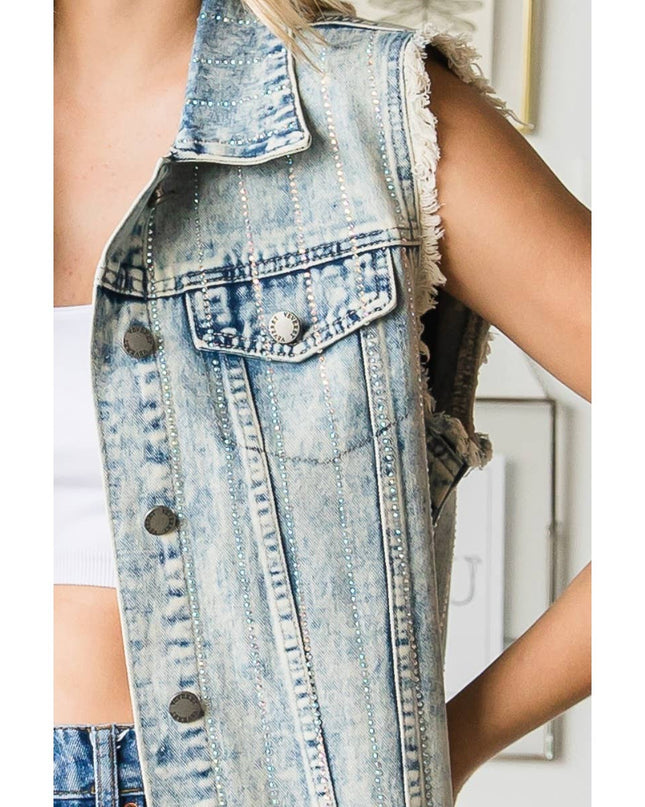 Rhinestone Color Denim Vest