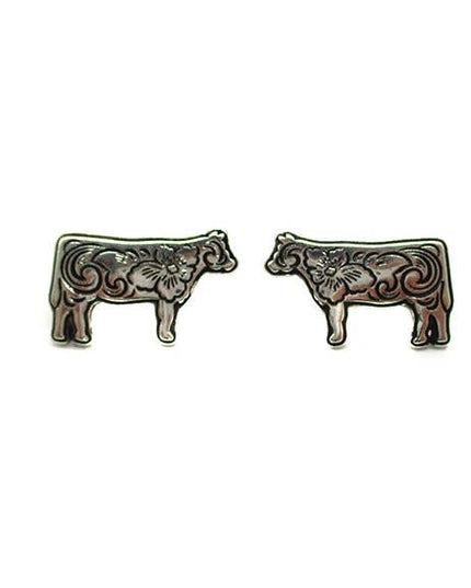 Western Etched Cow Earring