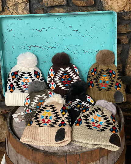 Aztec Pom Beanies