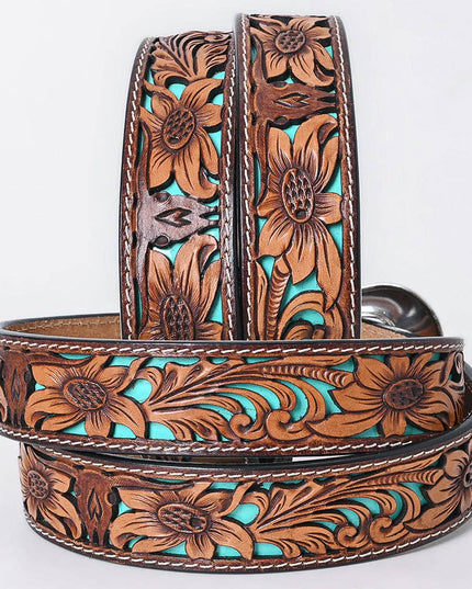 Men & Women Genuine American Leather Belt Brown Hand Tooled
