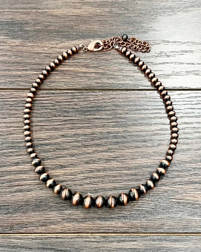 737595, 16" Handmade Copper Navajo Bead Necklace