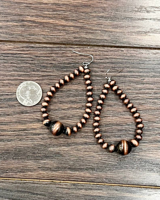 725757-1, 3" Handmade Copper Navajo Bead Earrings
