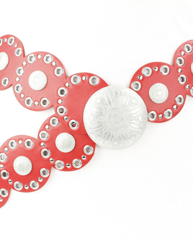 Red Narrow Disc Belt Silver Sunburst Conchos ABLB 37-2550