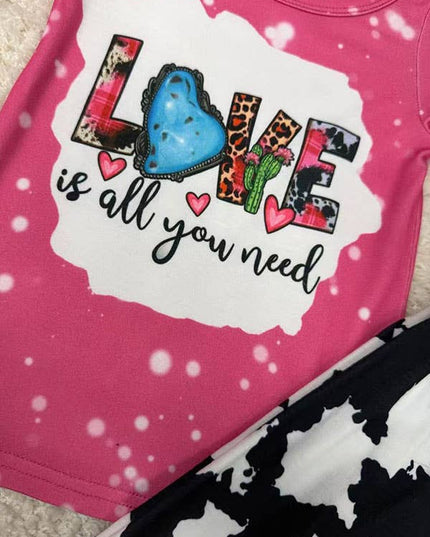 ”Love is all you need“ print top bottom girls set XCH0018-13