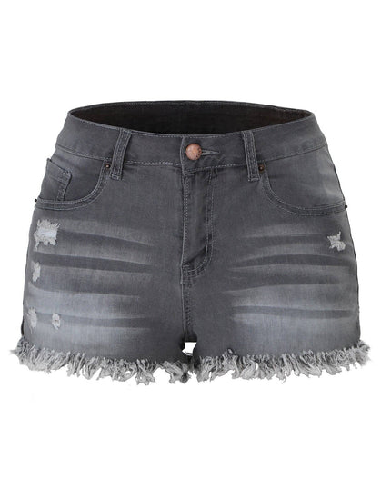 Luvamia Women's High-Rise Denim Raw Hem Ripped Shorts