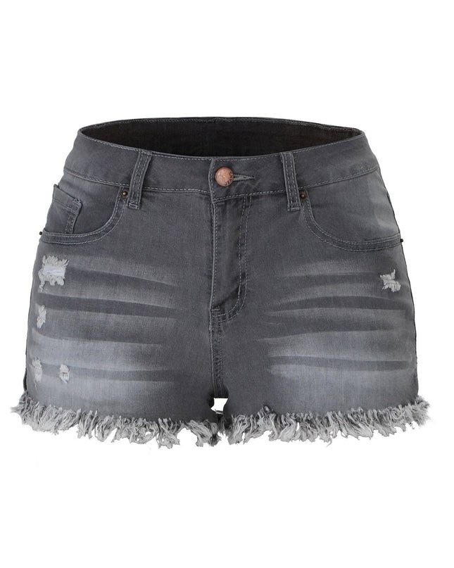 Luvamia Women's High-Rise Denim Raw Hem Ripped Shorts