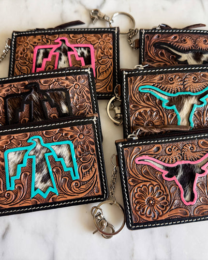 Longhorn Freebird Western Cowhide Leather Keychain Wallet
