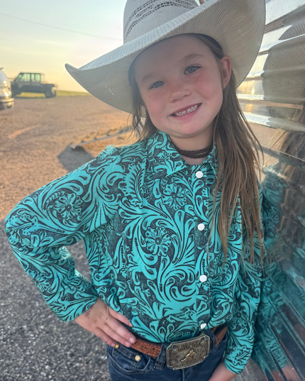 Tooled In Turquoise Button Up Kids