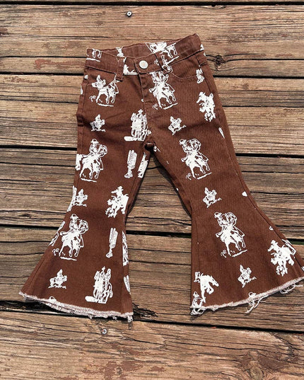 Sibling Baby Girls Western Cowgirls Bell Flare Denim Pants