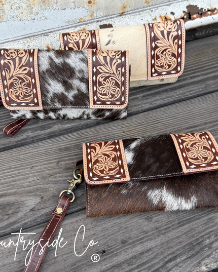 Frontier Cowhide Tooled Leather Wallet Wristlet
