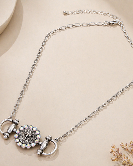 Western Style Horsebit Pendant Link Chain Steerhead Necklace