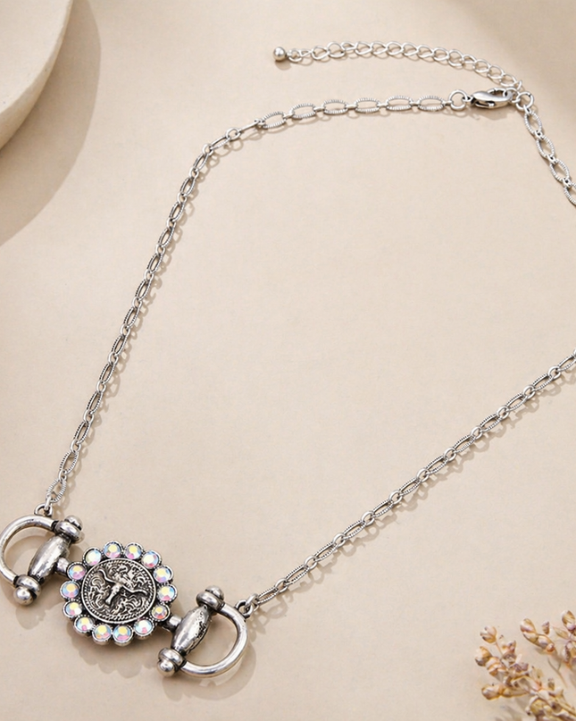 Western Style Horsebit Pendant Link Chain Steerhead Necklace