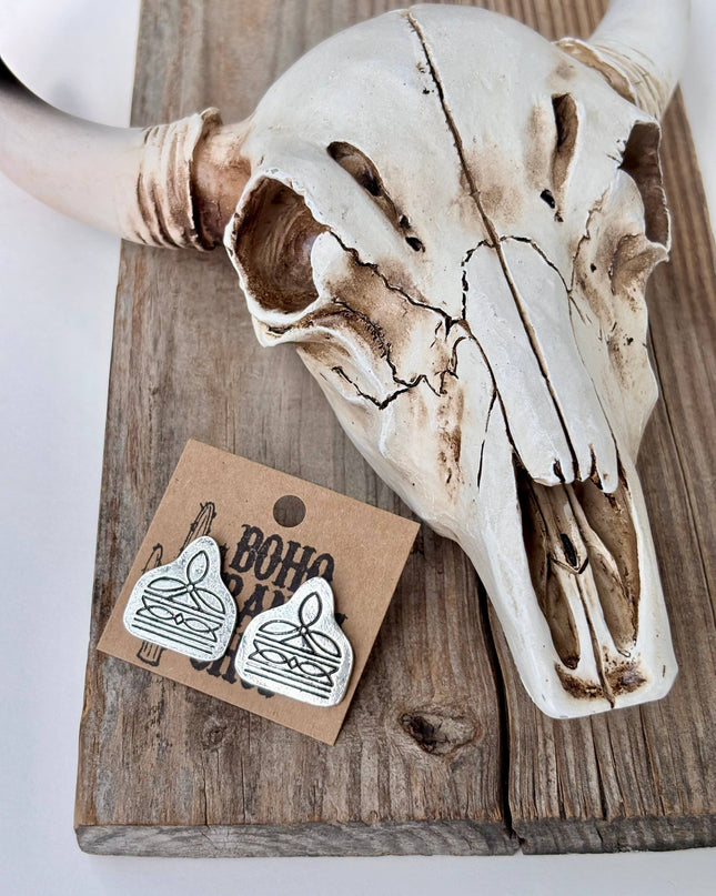 Western Style Aztec Stitch Ear Tag Stud Earrings