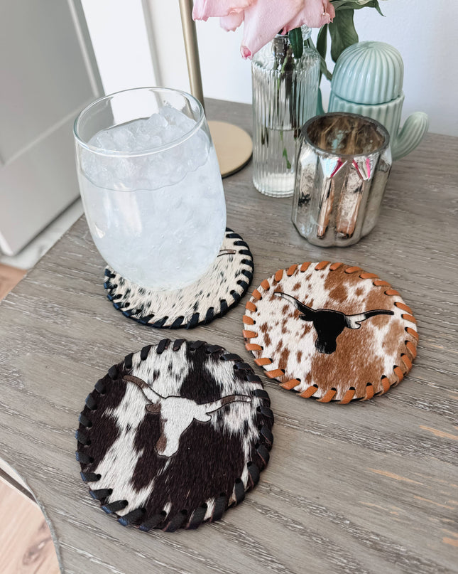Genuine Cowhide Leather Coasters P| Western Hair-On Hide