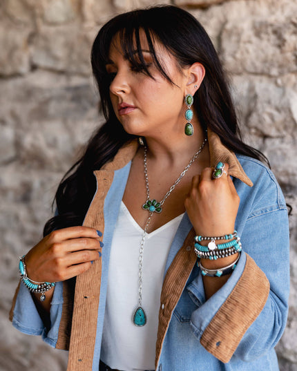 3" Burnished Silver Turquoise and Green 3 Tier Post Earrings