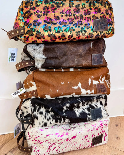 XL Cowhide Western Toiletry Hair Tools Bag Makeup Travel