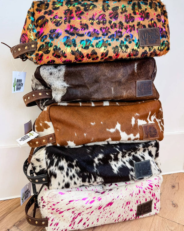 XL Cowhide Western Toiletry Hair Tools Bag Makeup Travel