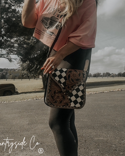 Melrose Tooled Leather Checkered Handbag