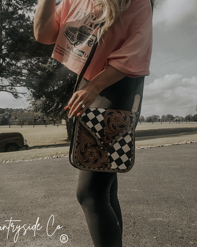 Melrose Tooled Leather Checkered Handbag