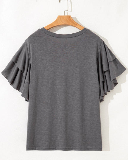 Plus Size Solid Layered Ruffle Short Sleeve Top