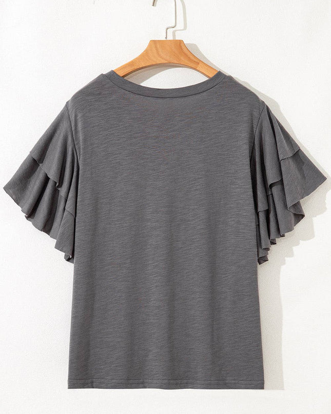Plus Size Solid Layered Ruffle Short Sleeve Top