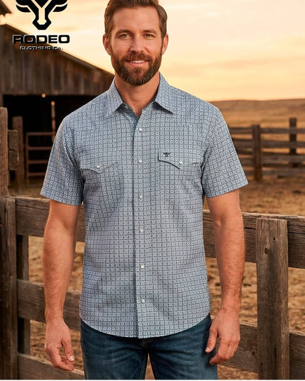 Men's Western Pearl Snap Aztec Print Shirt-MPS110S-1139