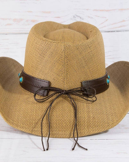 Western Longhorn Strap Turquoise Accent Cowboy Hat