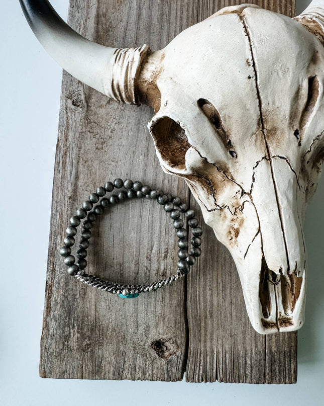 Western Bracelet Navajo Style Turquoise Accent - Rhinestones