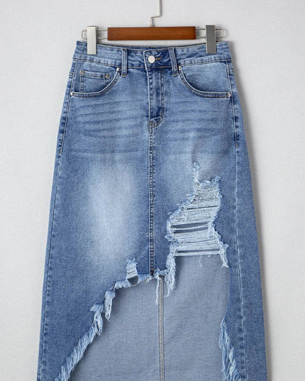 LALALOO Denim Distressed Midi Skirt