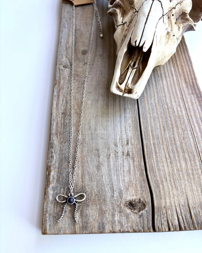 Western Style Coquette Bow Ribbon Pendant Chain Necklace