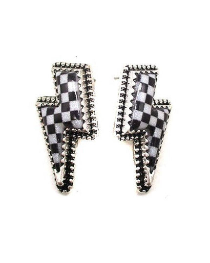 CHECKER THUNDER BOLT STUD EARRINGS