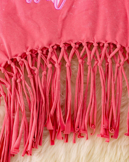 Cowgirl wild" watermelon tone tank top w/fringe.