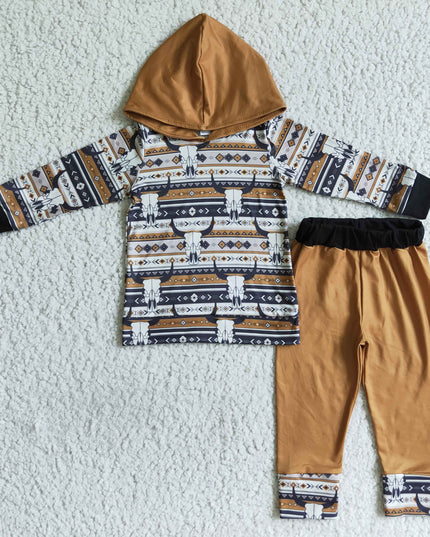 Skull cow aztec boy hoodie western set