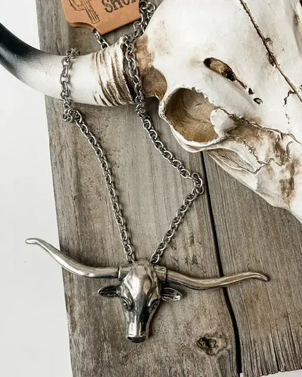 Large Longhorn Pendant Steer Western Necklace
