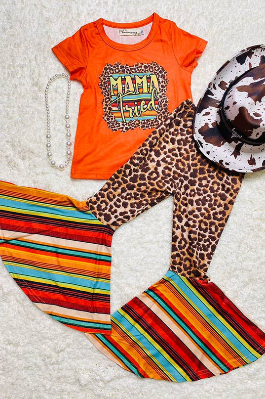 XCH0333-4H MAMA tried leopard top bell bottom girls sets